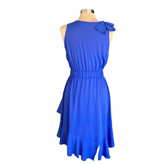 Doe & Rae Cobalt Blue Ruffled Dress Sz LARGE Pleated Accents Party Date Night - Picture 5 of 12